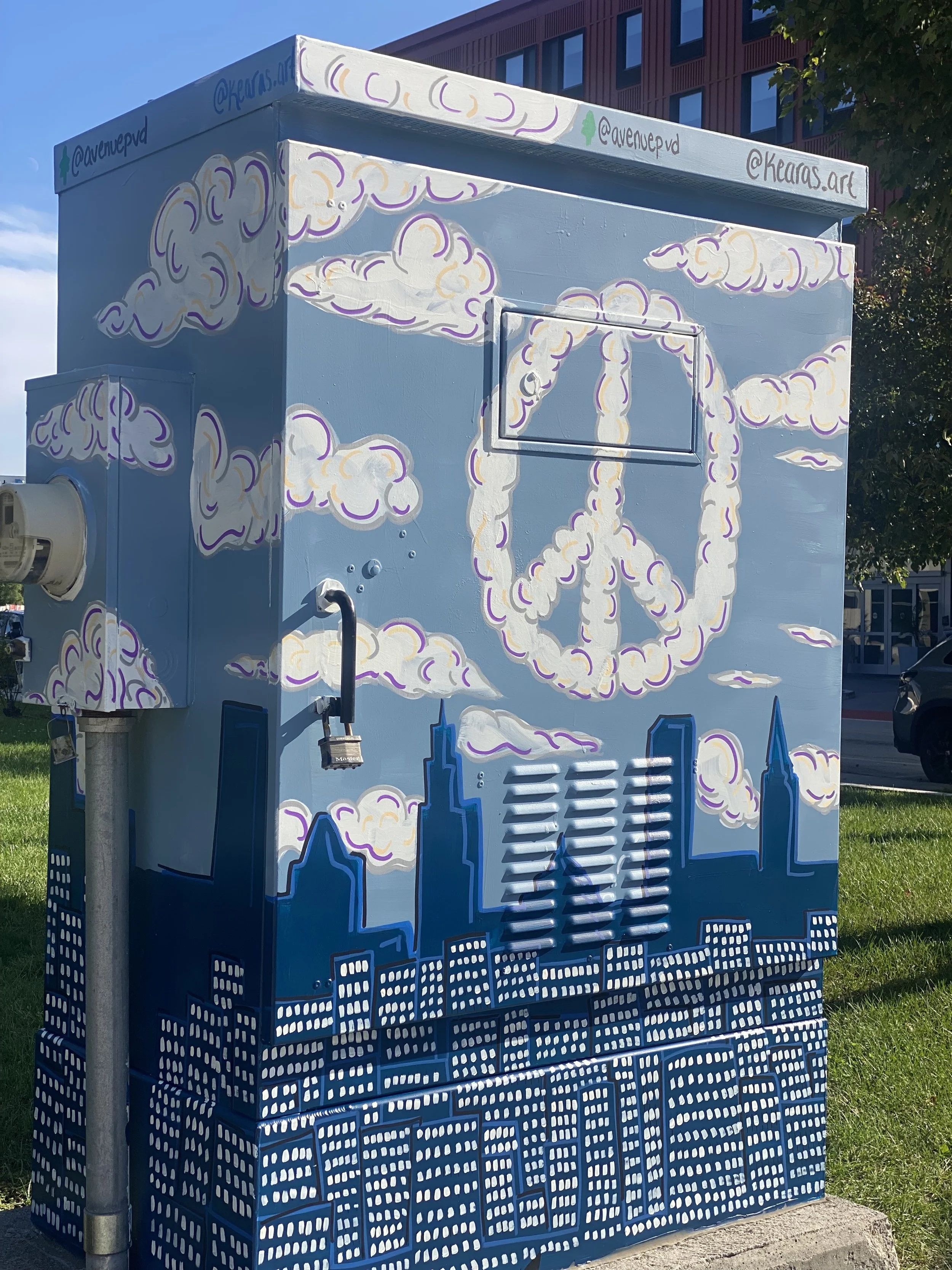 "Cloud Watching" Eezis: 195 Utility Box Project, Collaboration with The Avenue Concepts and PVD Innovation District Park, Located in Providence RI - September 2025 (Side 2)