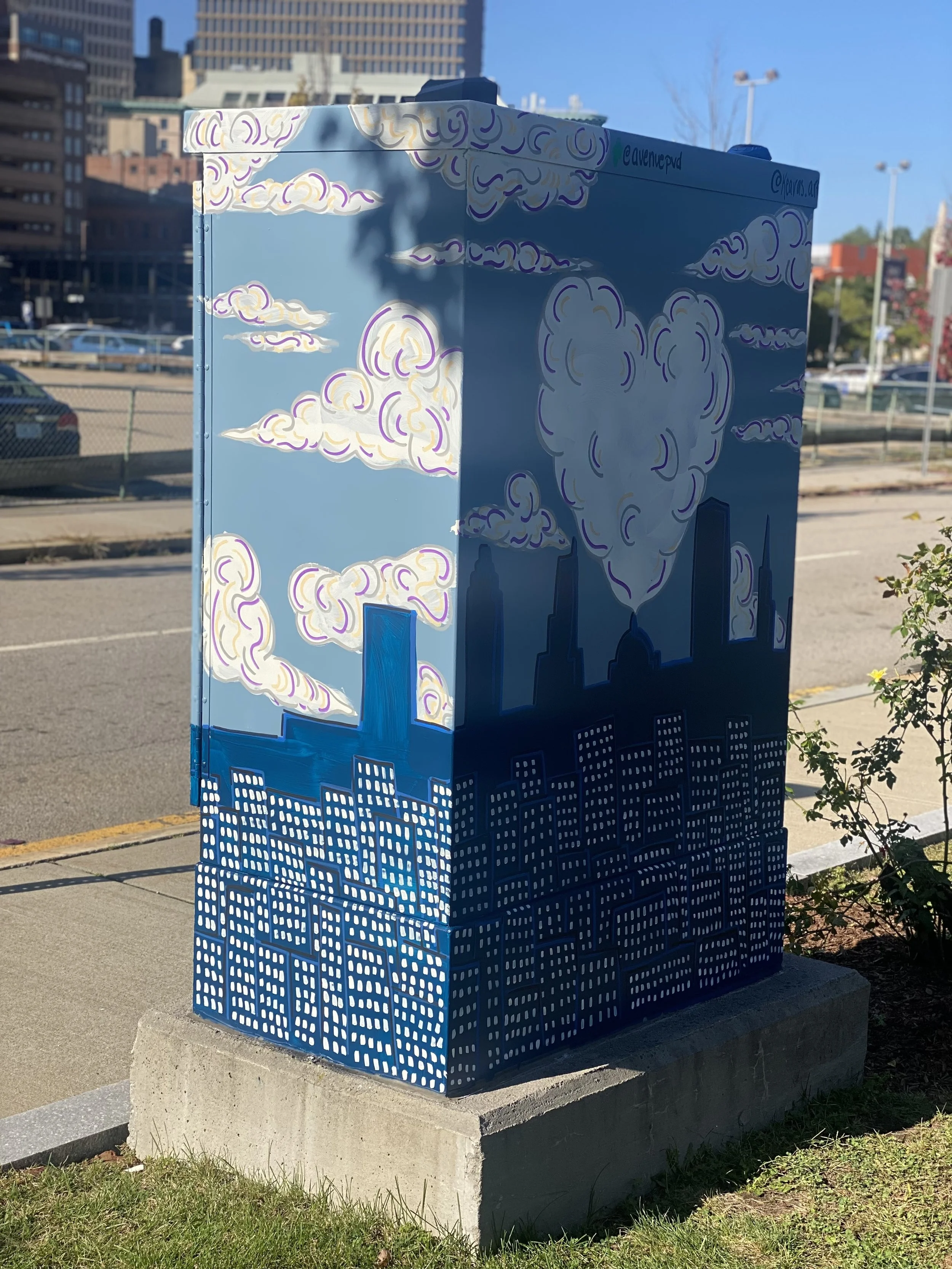 "Cloud Watching" Eezis: 195 Utility Box Project, Collaboration with The Avenue Concepts and PVD Innovation District Park, Located in Providence RI - September 2025 (Side 3)