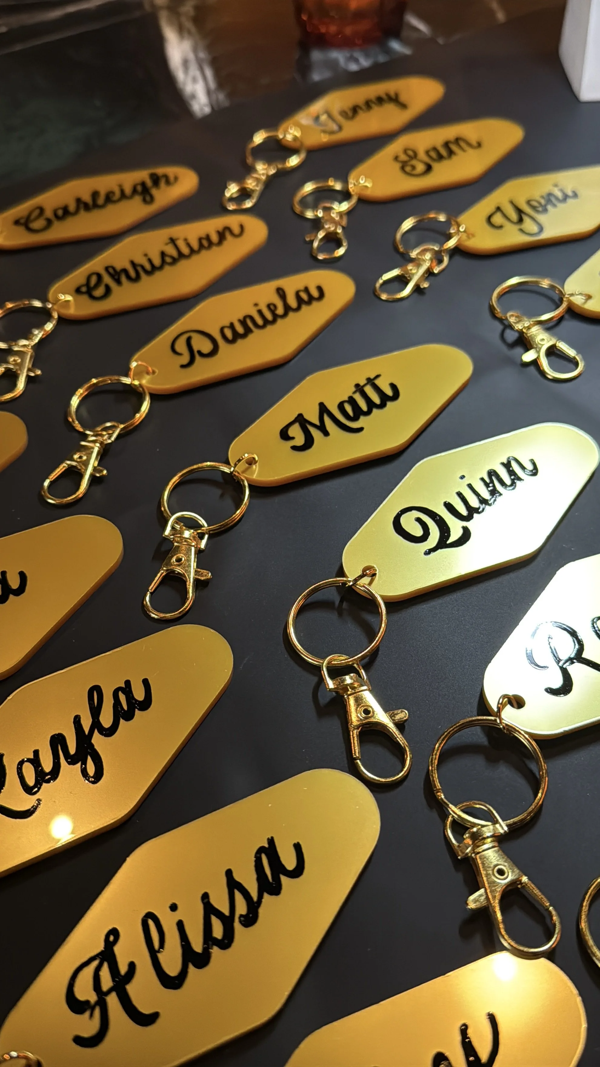 Custom keychain personalization in black calligraphy retro style