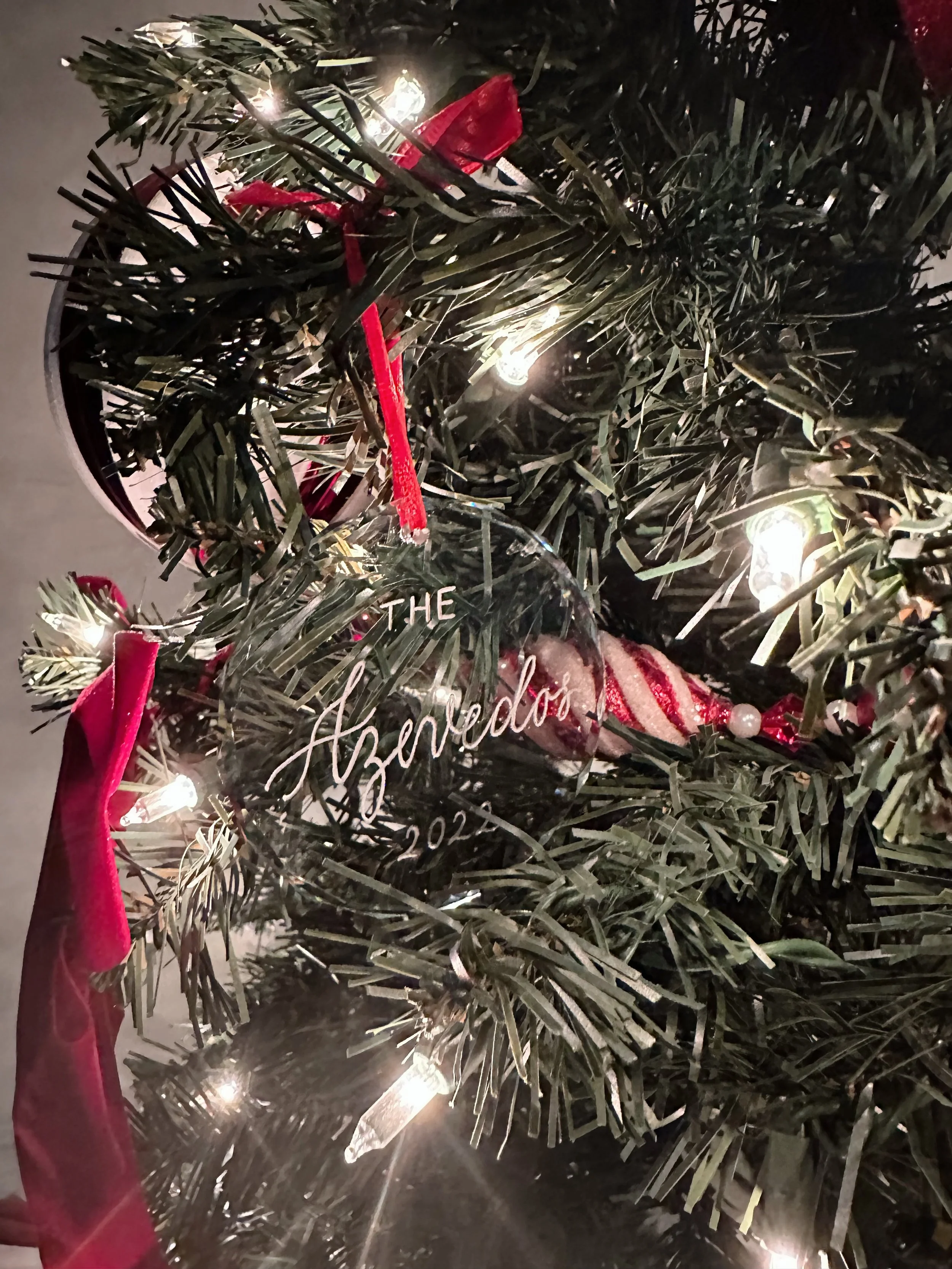 Hand Engraved Ornament on a Christmas Tree