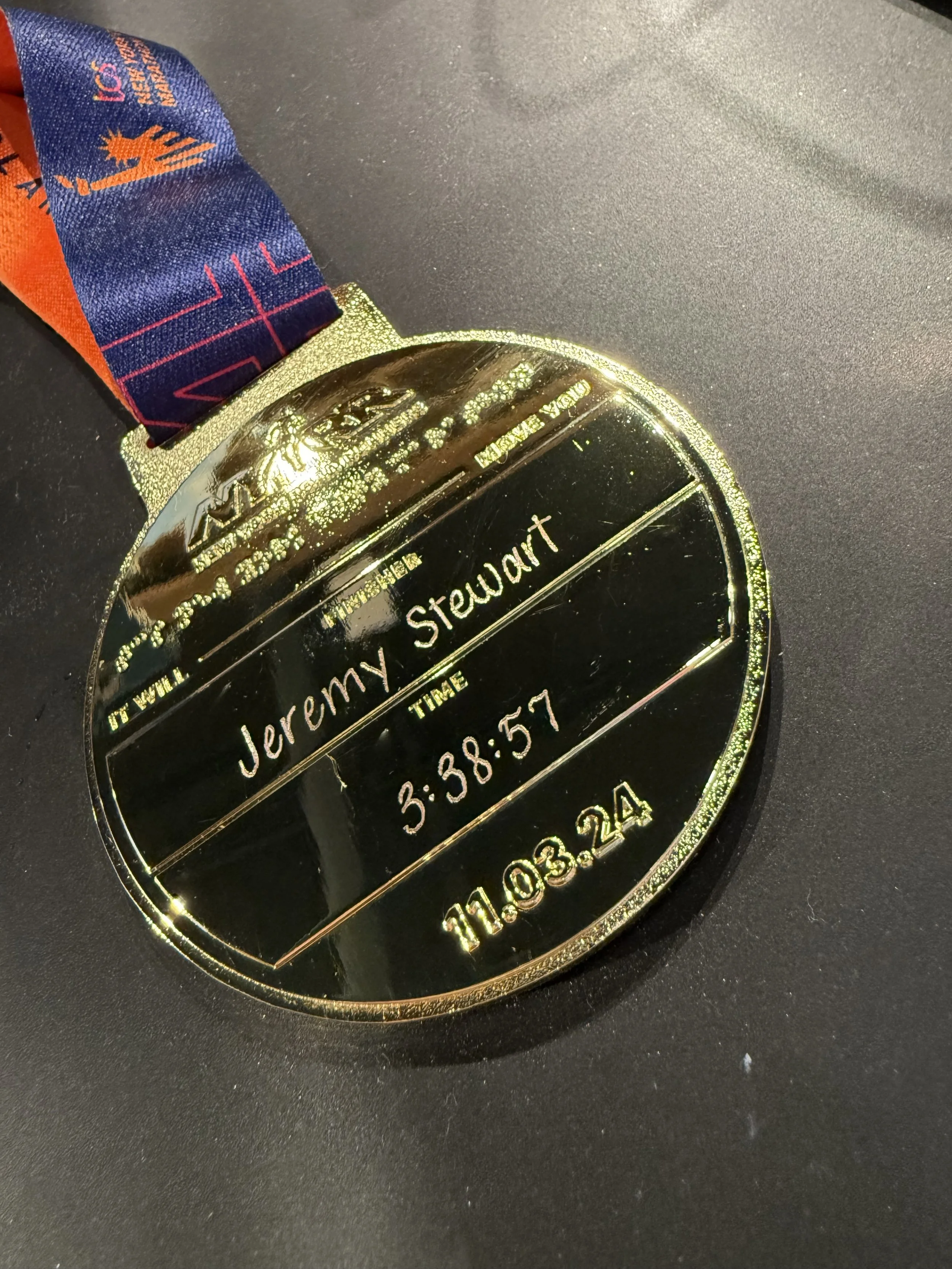 Custom Engraved NYC Marathon Medal 2024 close up photo