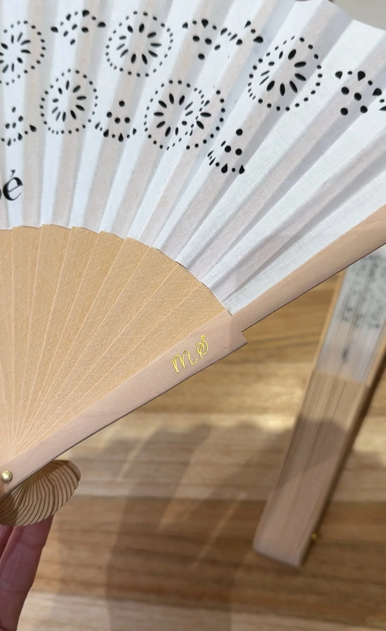 Chloé hand fan heat foiled personalization in gold