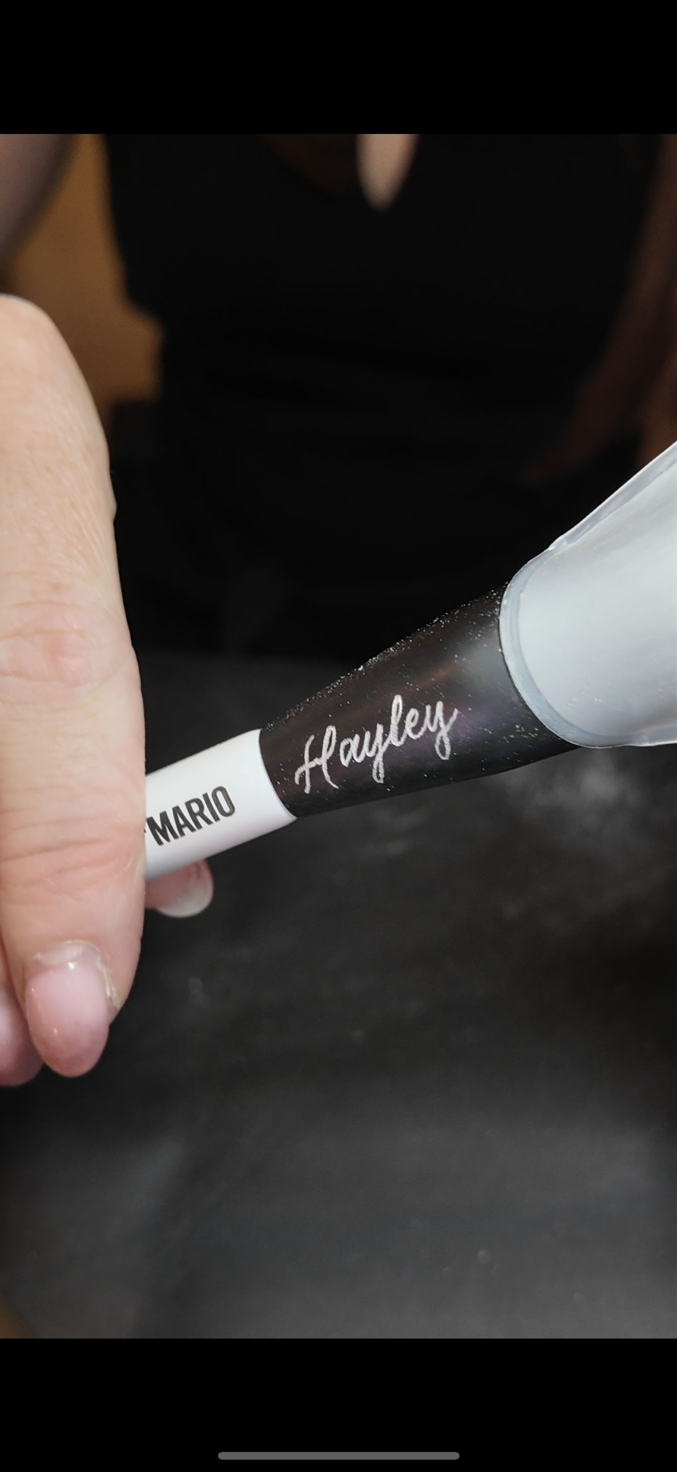Mario F4 brush engraved with the name Hayley