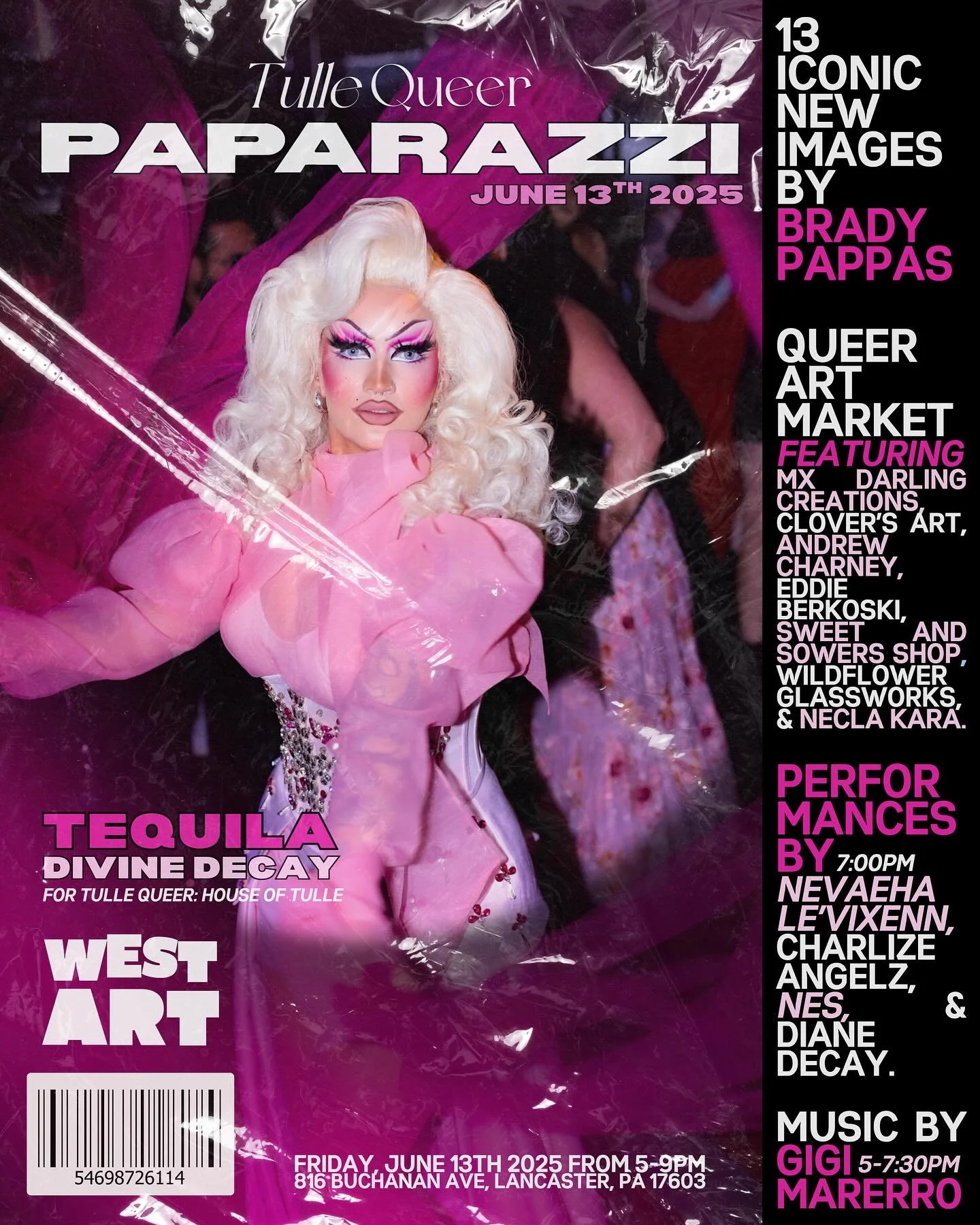 The latest edition of Tulle Queer: Paparazzi is coming to @westartlanc in Lancaster, PA Friday, June 13th from 5-9PM debuting a new collection of queer portraits taken in May-June 2025 ⭐️

⚡️With performances by @nevaehalvxn, @candidlyaustin, @nes.ph