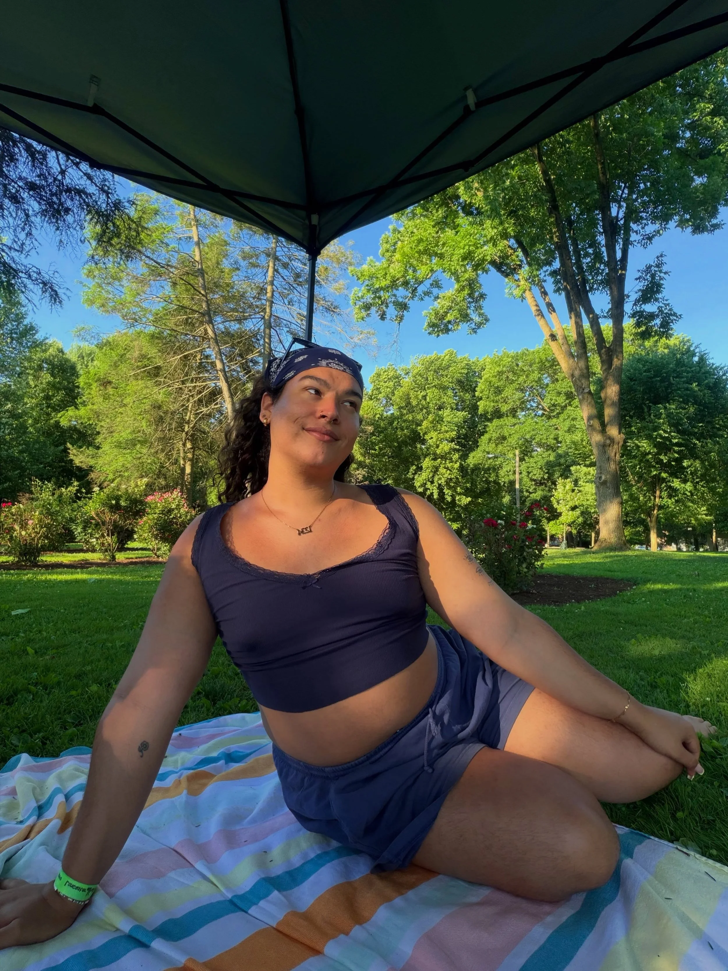 taking my estrogen shot in the park today 🌸🌸 happy pride!!