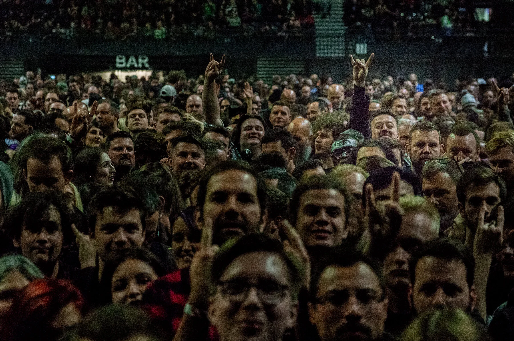 The packed crowd at Ghost's concert at The SSE Arena, Wembley, seen from the photo pit, with Kieran Larkin among them