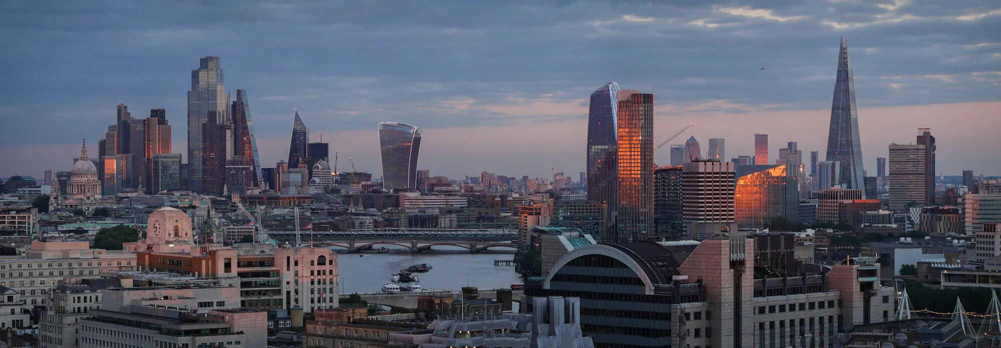 St Paul's Cathedral, the City of London, 20 Fenchurch Street (the Walkie-Talkie), One Blackfriars (the Vase) and the Shard over the Thames, seen from New Zealand House