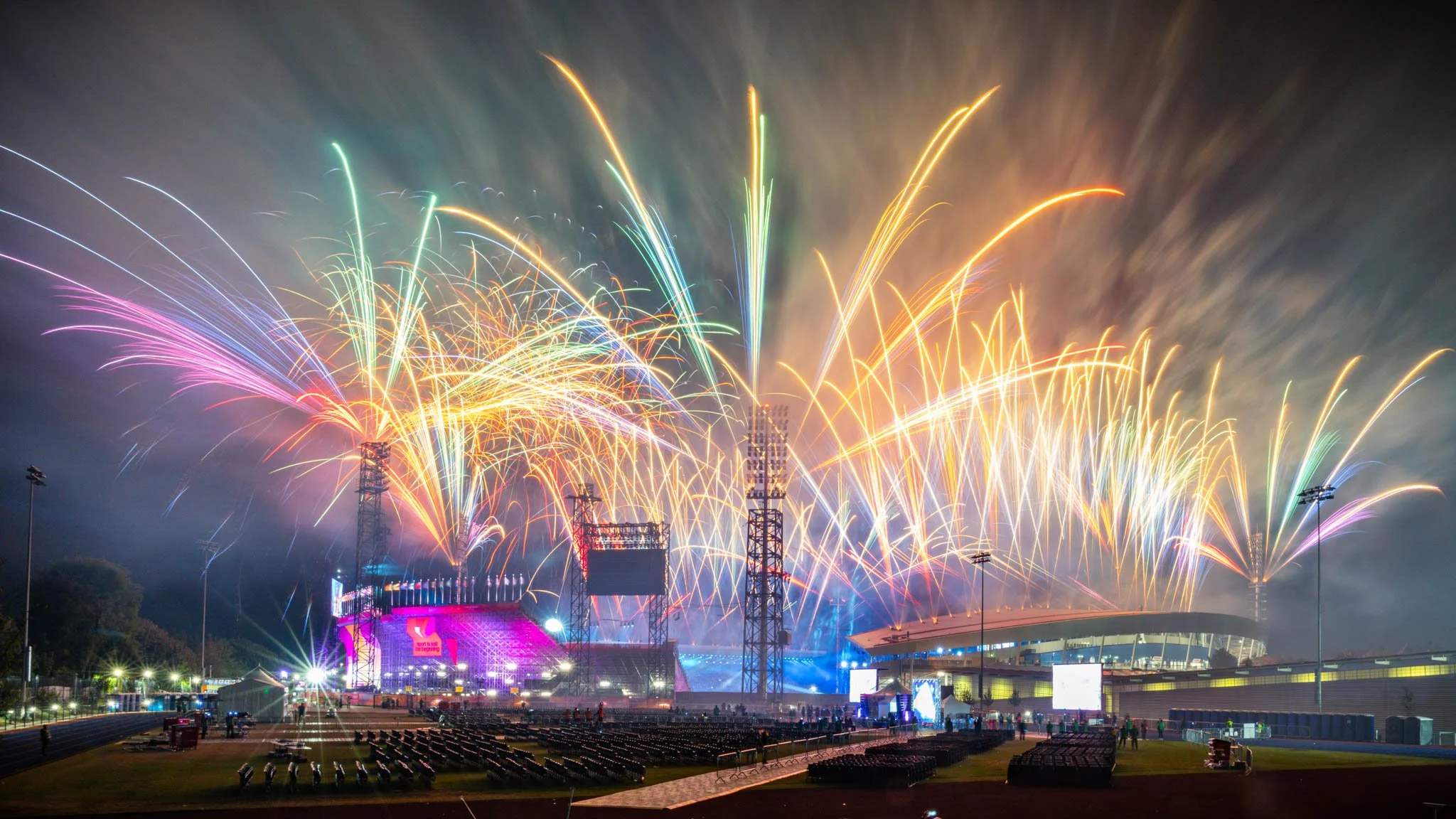 Fireworks over Alexander Stadium at the Opening Ceremony of the Birmingham 2022 Commonwealth Games