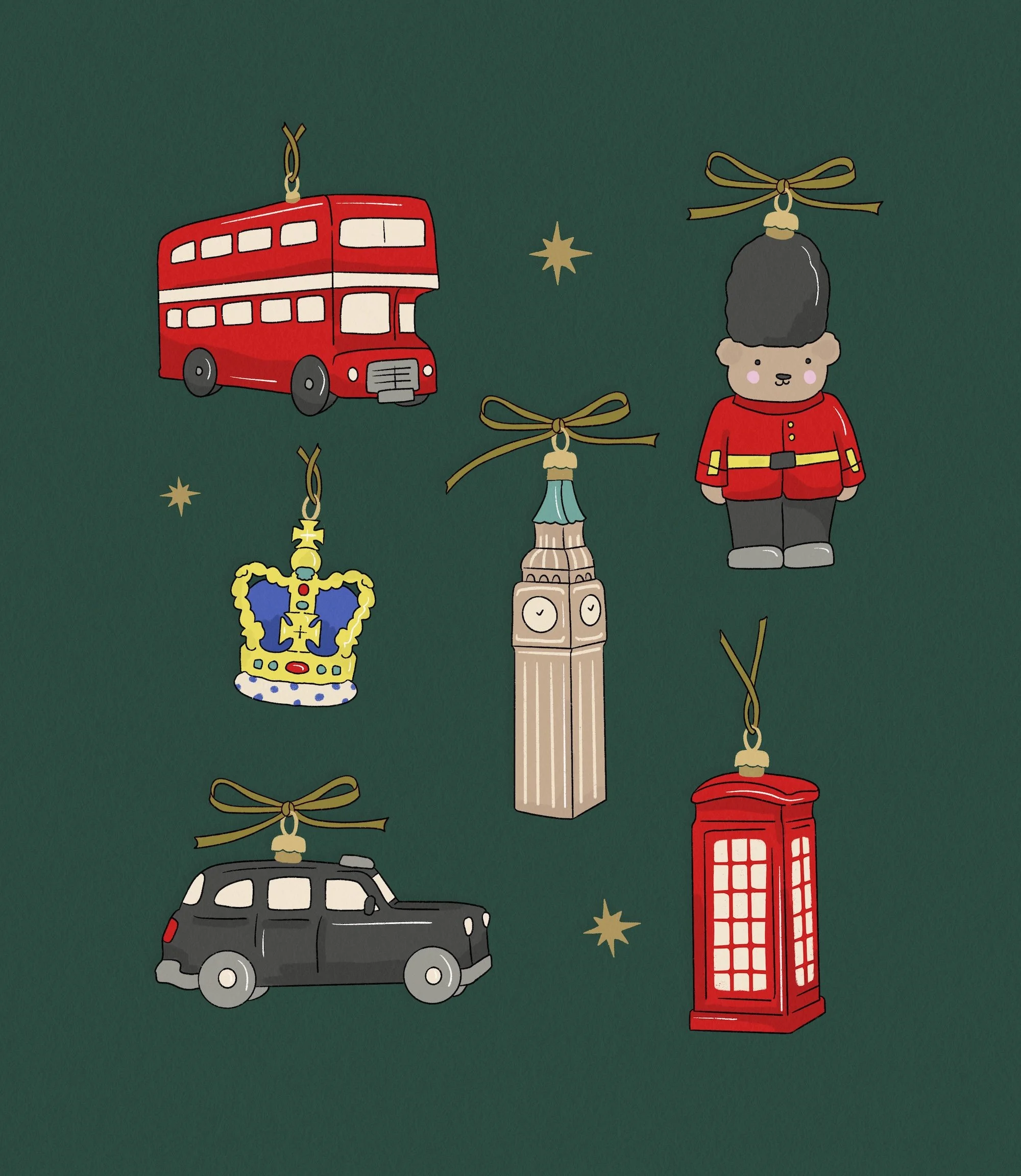 London themed Christmas ornaments by Megan McKean