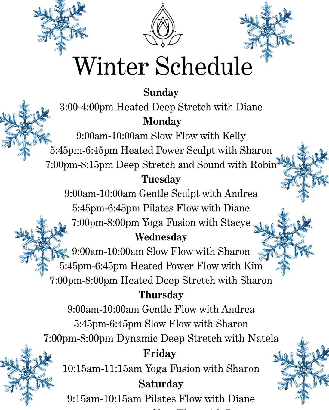 ✨ NEW WINTER SCHEDULE ✨
We&rsquo;re excited to share our updated class winter schedule December - February.
Let&rsquo;s move, breathe, and grow together this winter. ❄️