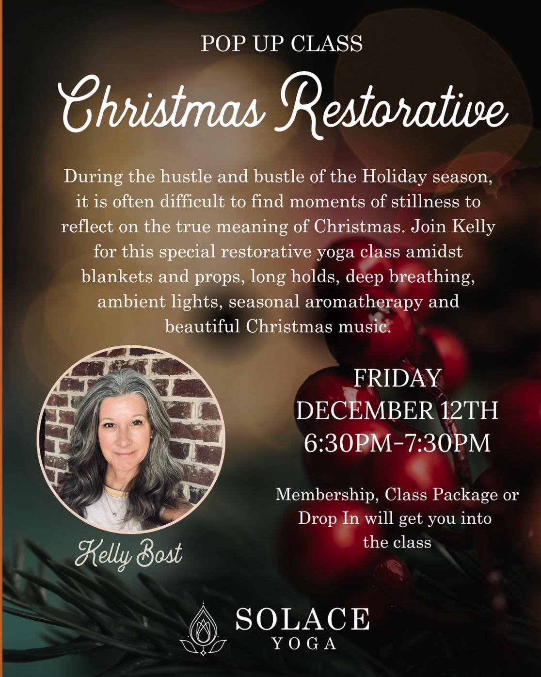 Settle into the season with a deeply calming Christmas Restorative class designed to quiet the mind, soften the body, and bring you back to center during this busy time of year.