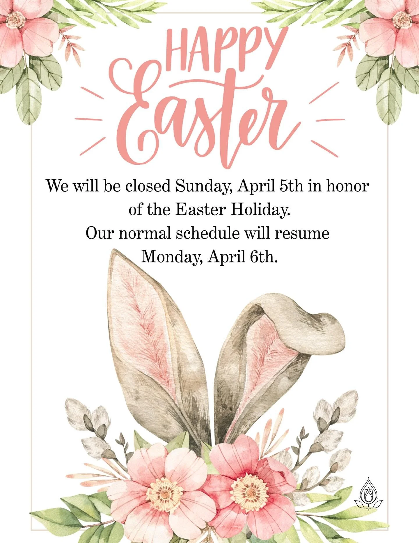 Just a reminder that we will be closed on Sunday, April 5th in honor of the Easter Holiday.  #solaceyogastudio