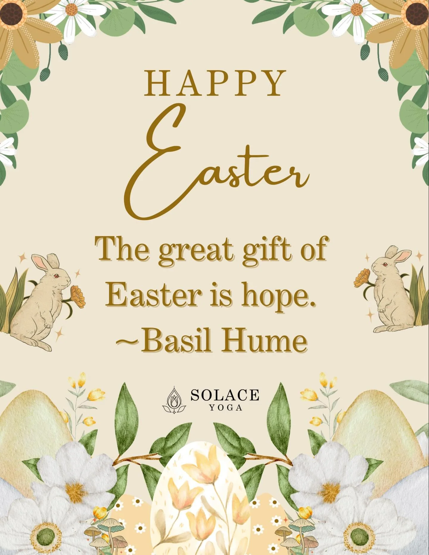 Wishing you a Happy Easter! Enjoy time spent with family and friends. We&rsquo;ll be back to our regular schedule tomorrow. 🙏🏻❤️ #solaceyogastudio