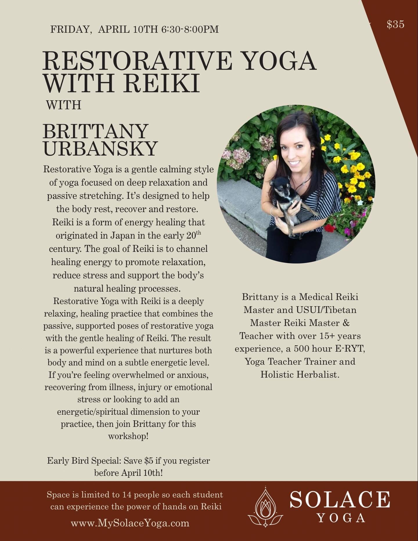 Last chance to join this incredible workshop with Brittany! Secure your spot now.  #solaceyogastudio #restorative #reiki #concord #kannapolis