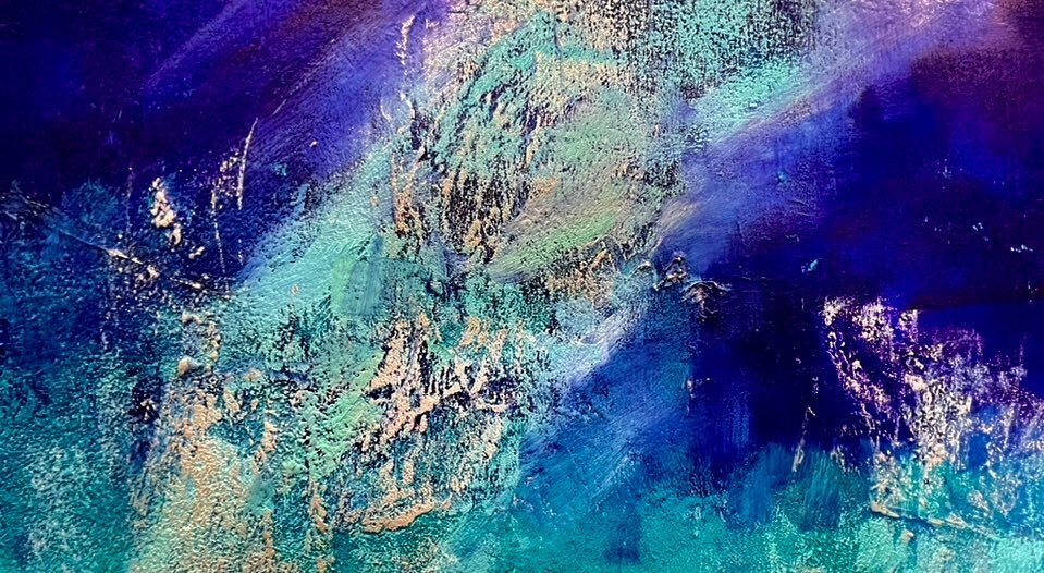 “Source Energy”. I’m always surprised and happy when I realize how much art follows life and how it’s all about the process. So I have been working on a very large canvas looking for a composition that expresses my feelings a