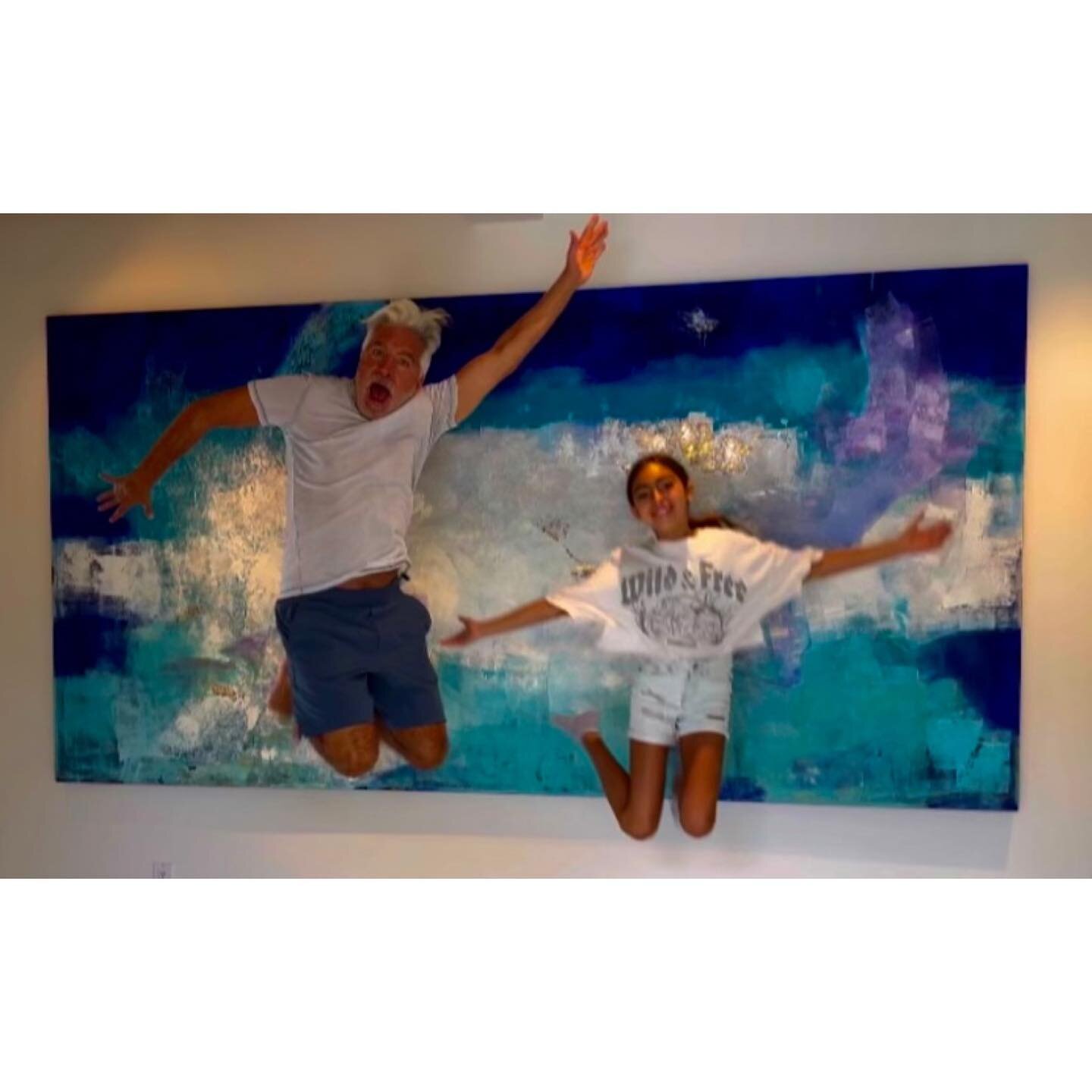 A fun pic of OT and Ava in front of the 10foot painting that I did for their new home. Will post a video of the hanging process coming up next.
#abstractpainting #oilandcoldwaxandgoldleafpainting. #lovefamilytime #canadianartist. #artlover
