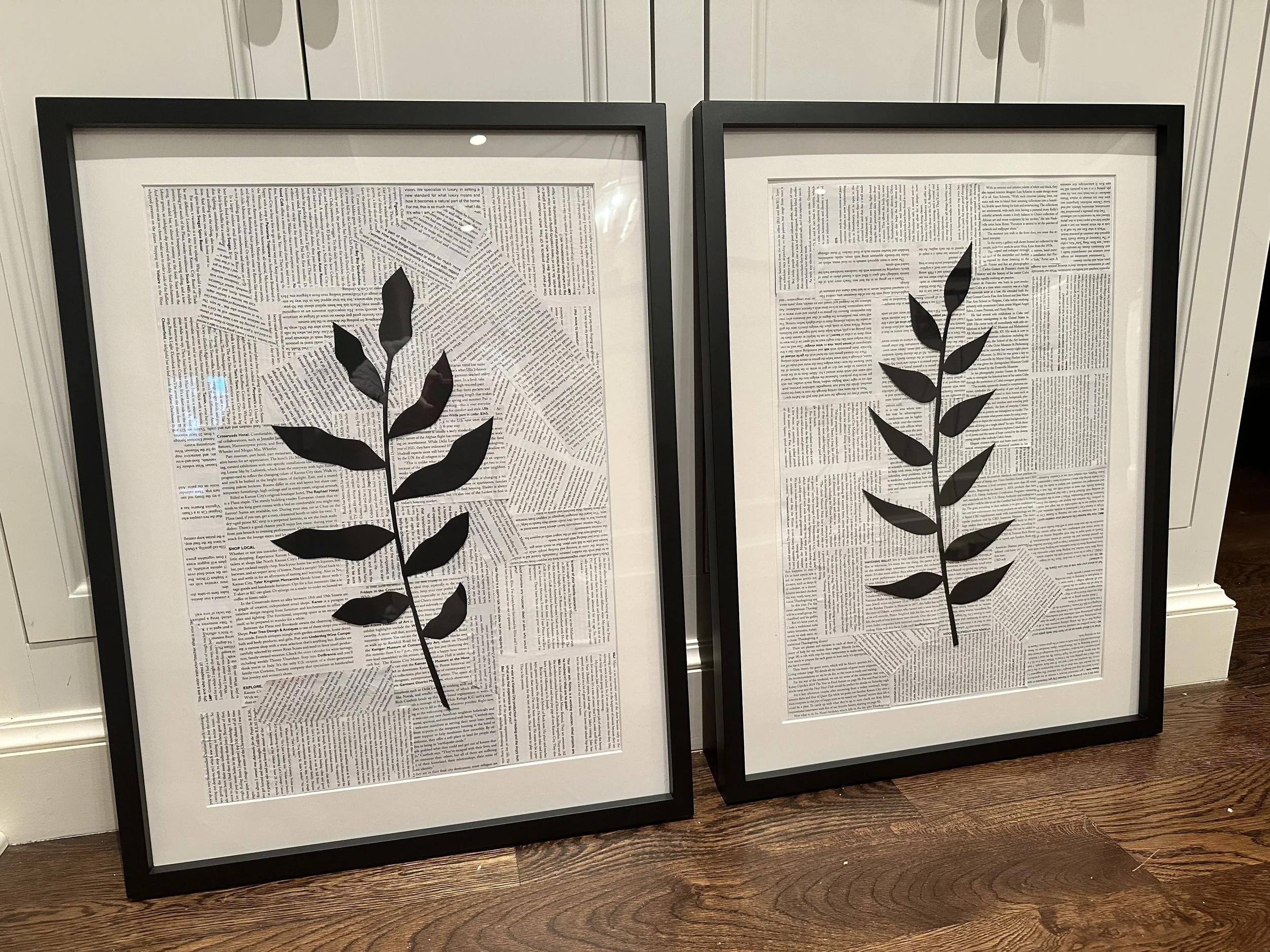 Plant Silhouettes  18"x24"  Black Paper Silhouettes on Magazine Montage 2023  IN USE. 