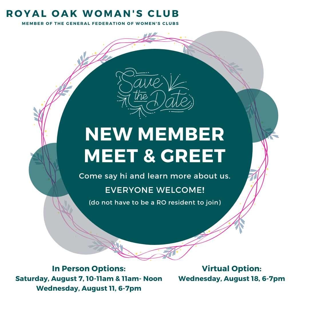 Interested in meeting new people? Becoming more active in your community? 

Join the Royal Oak Woman's Club for a new member meet and greet series that includes several in-person opportunities and a virtual option as well.

ROWC is welcoming to every