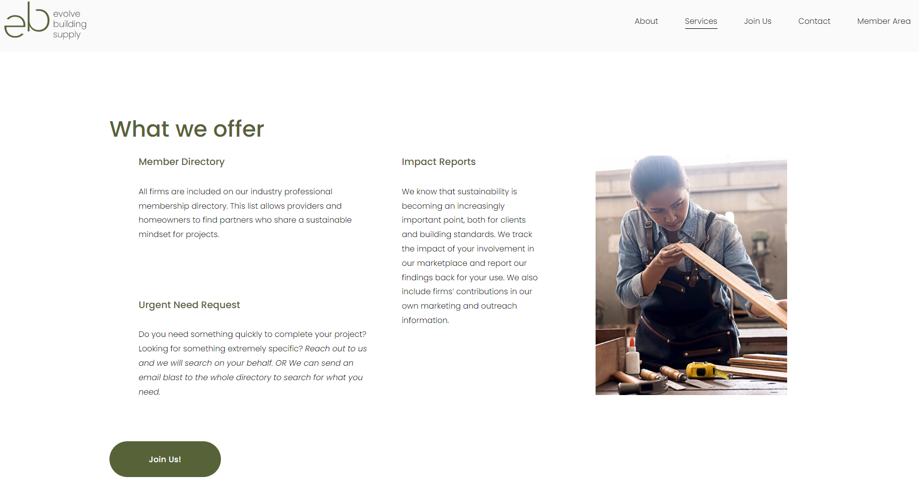 A page from a website, it says what we offer at the top