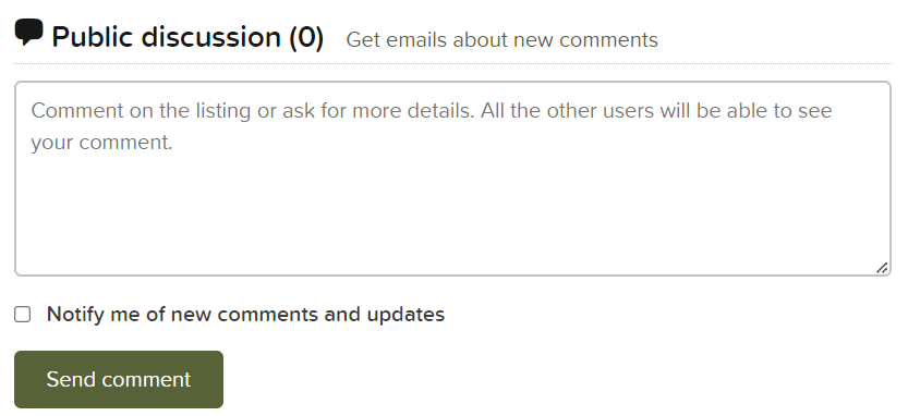 A part of a webpage - it shows a text box that says "public discussion" and has a button below to "send comment"