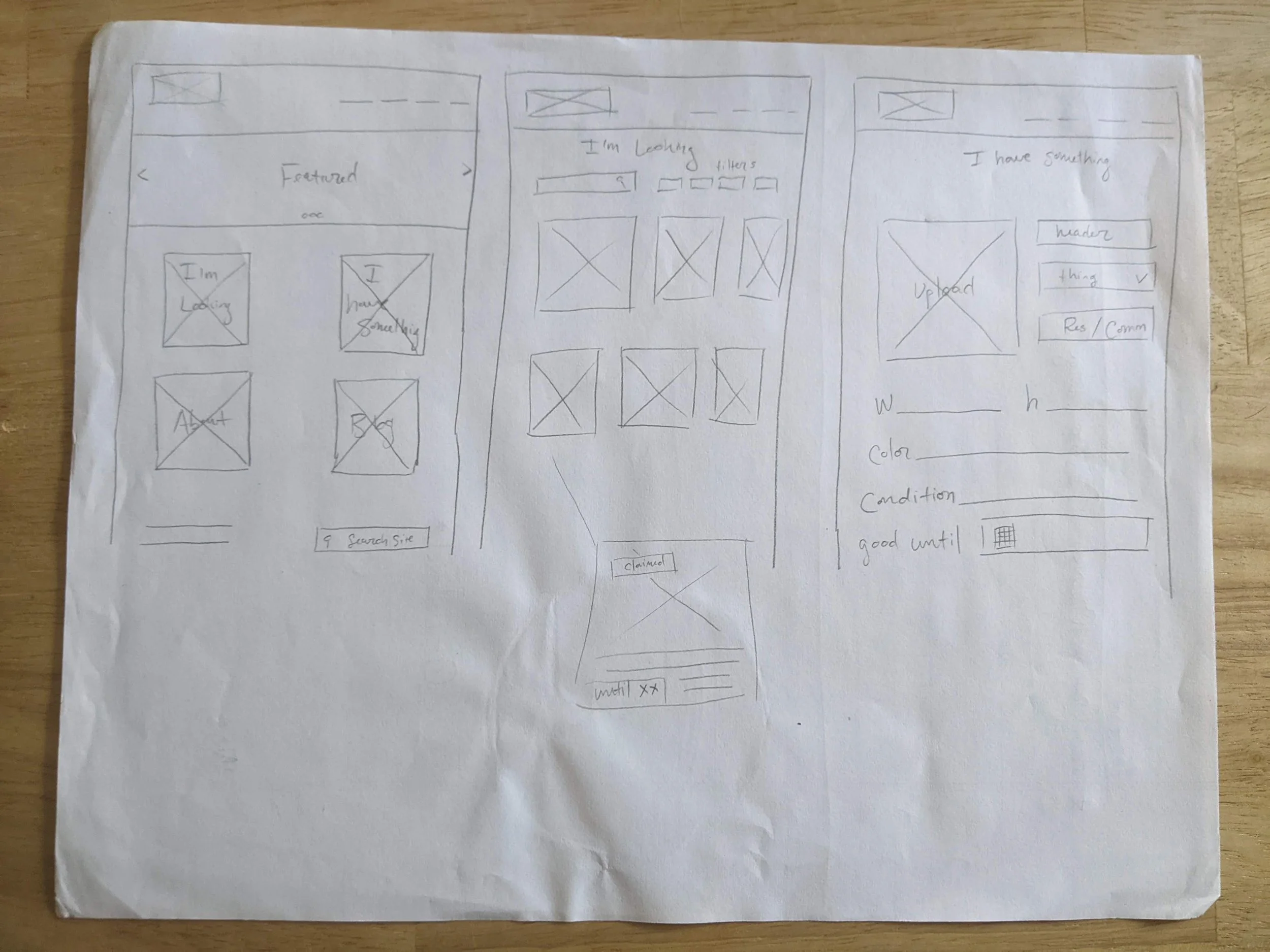 A hand-drawn wireframe sketch