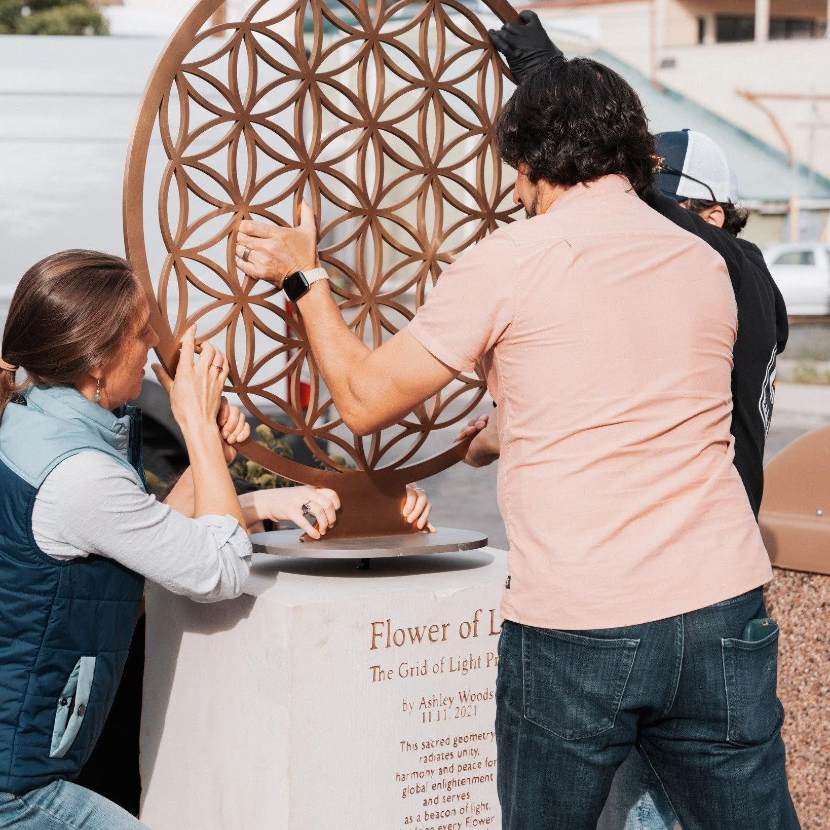 Thank you to the Downtown Enhancement Advisory Committee for bringing this vision to life. From Mt. Shasta to cities around the world, the Flower of Life joins an international series of over 40 installations. Crafted in bronze, this piece offers a r