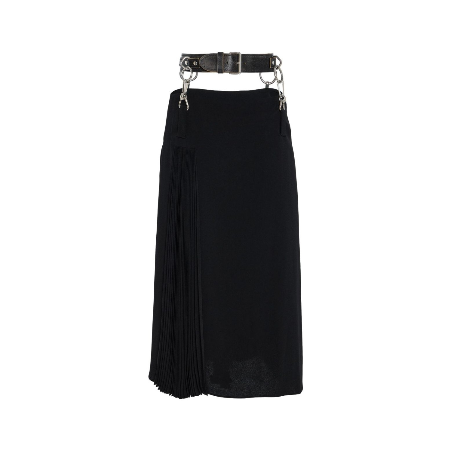 Prada Belt-Detailed Pleated Crepe-Cady Midi Skirt