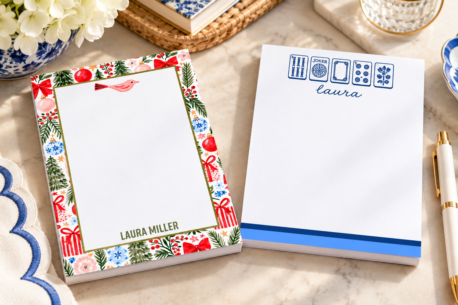 mahjong and bird christmas paper notepad 5x7 mockup blue copy.png
