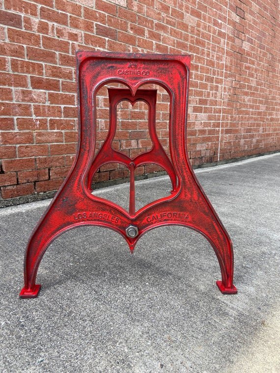 28" Cast Iron Dining Table Base in Rustic Red with Los Angeles Embossment other side image