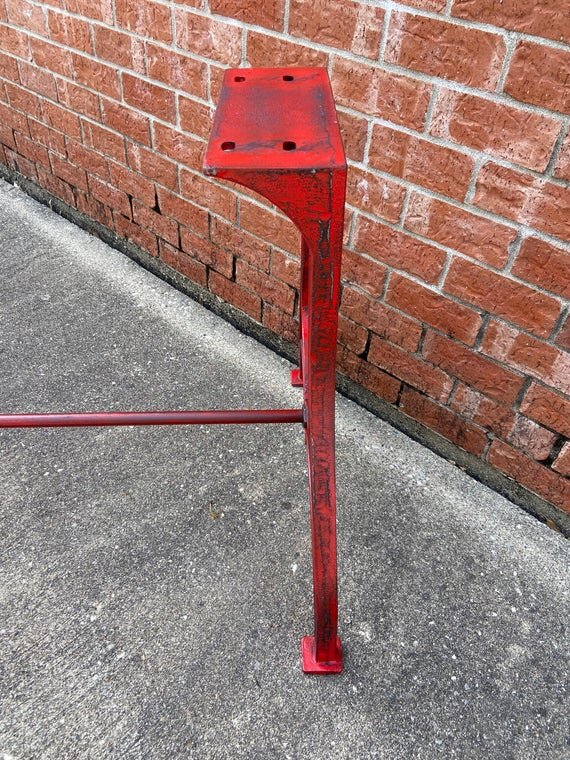 28" Cast Iron Dining Table Base in Rustic Red with Los Angeles Embossment one leg image