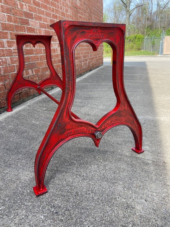 28" Cast Iron Dining Table Base in Rustic Red with Los Angeles Embossment another side image