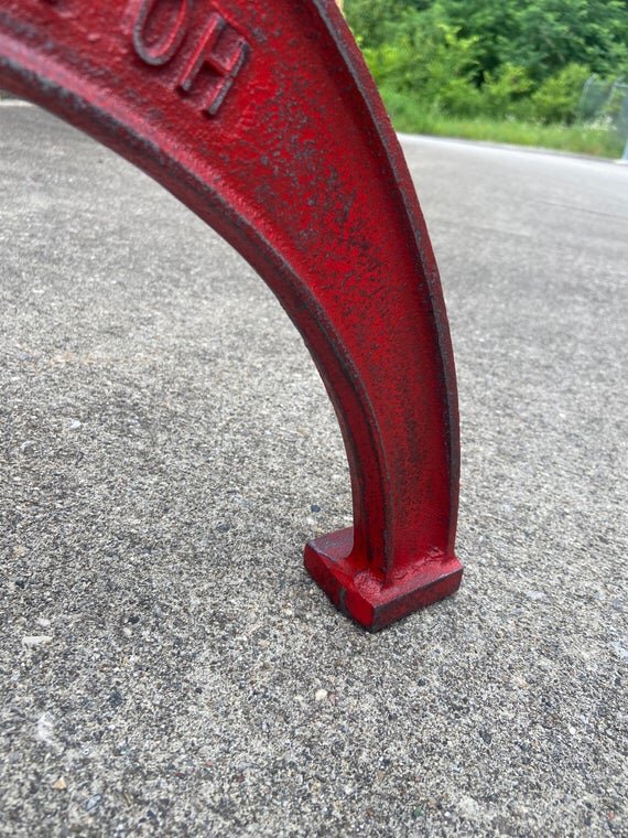 28" Cast Iron Dining Table Base in Rustic Red with Cincinnati Ohio Embossment foot image