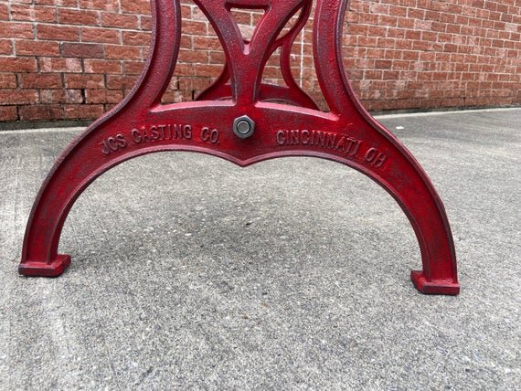 28" Cast Iron Dining Table Base in Rustic Red with Cincinnati Ohio Embossment feet image
