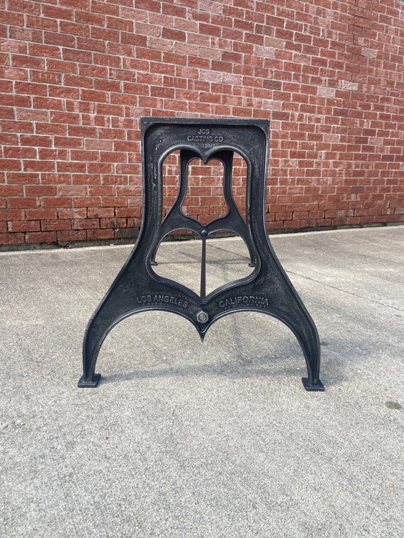 28" Cast Iron Dining Table Base in Rustic Black with Los Angeles Embossment direct side image
