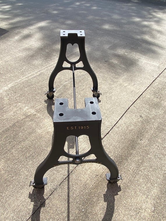 33" Cast Iron Counter/Island Table Base in Black with Plymouth Embossment top angled image