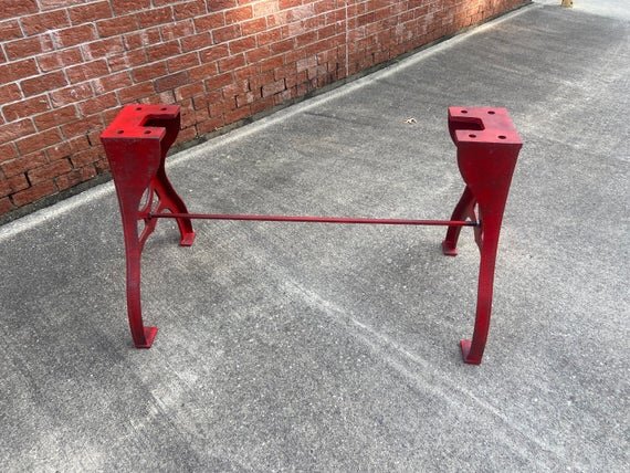 28" Cast Iron Dining Table Base in Rustic Red with Plymouth Mass Embossment frame image