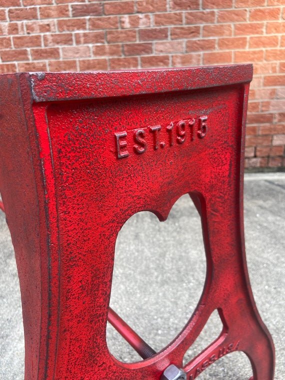 28" Cast Iron Dining Table Base in Rustic Red with Plymouth Mass Embossment top side image