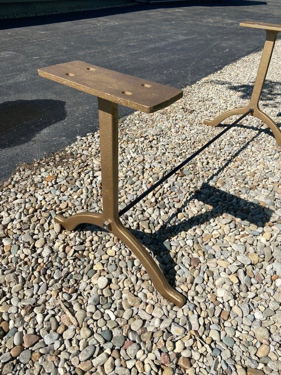 28" Cast Iron Dining Table Base Wishbone in Gold angled side image