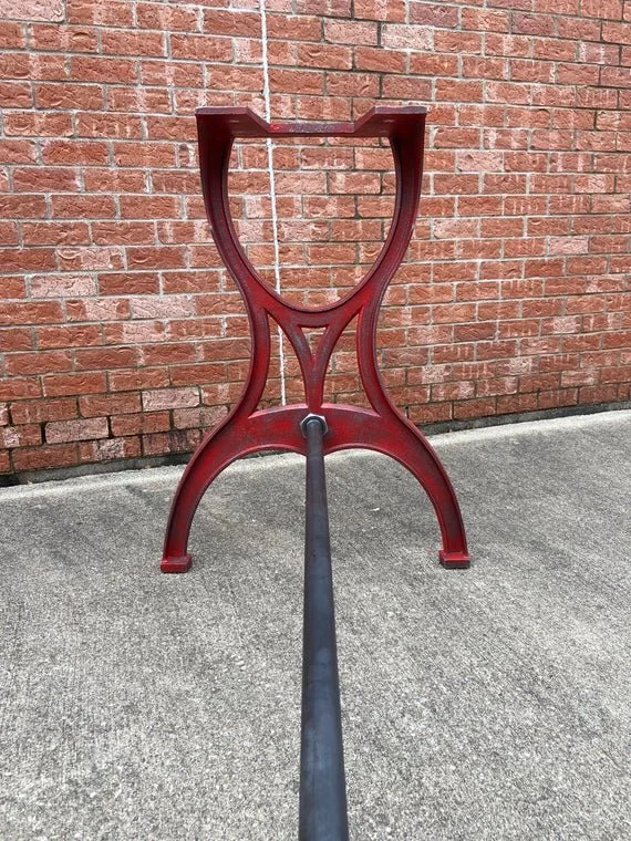 34” Cast Iron Counter/Island Table Base in Rustic Red with Cincinnati Embossment center bar