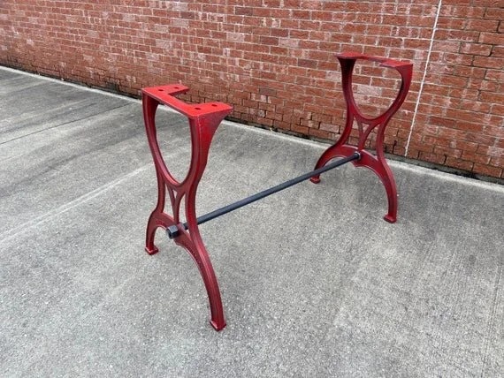 34” Cast Iron Counter/Island Table Base in Rustic Red with Cincinnati Embossment zoomed out side image