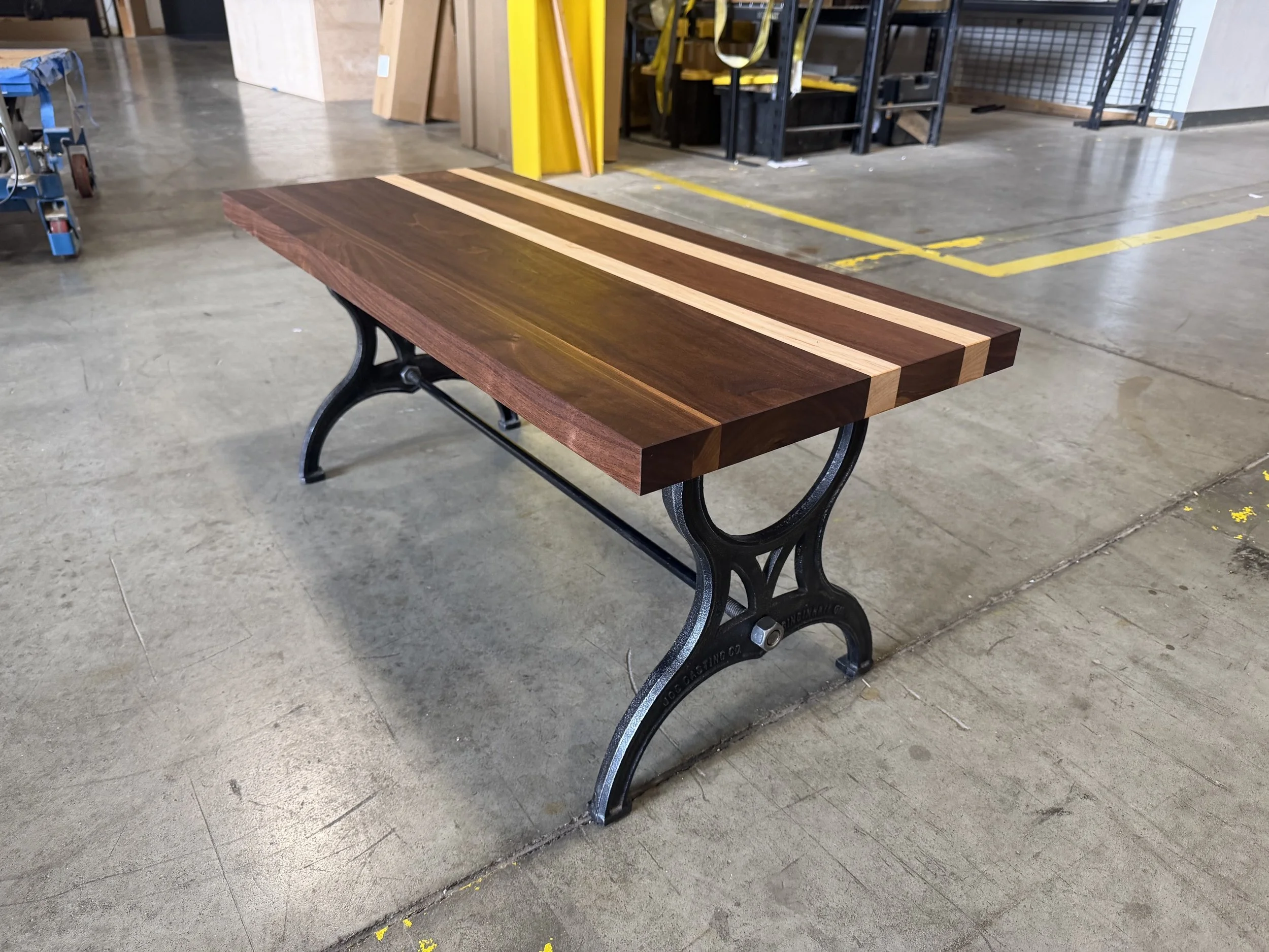 Walnut/Ash Coffee Table with Industrial Iron Cincinnati base