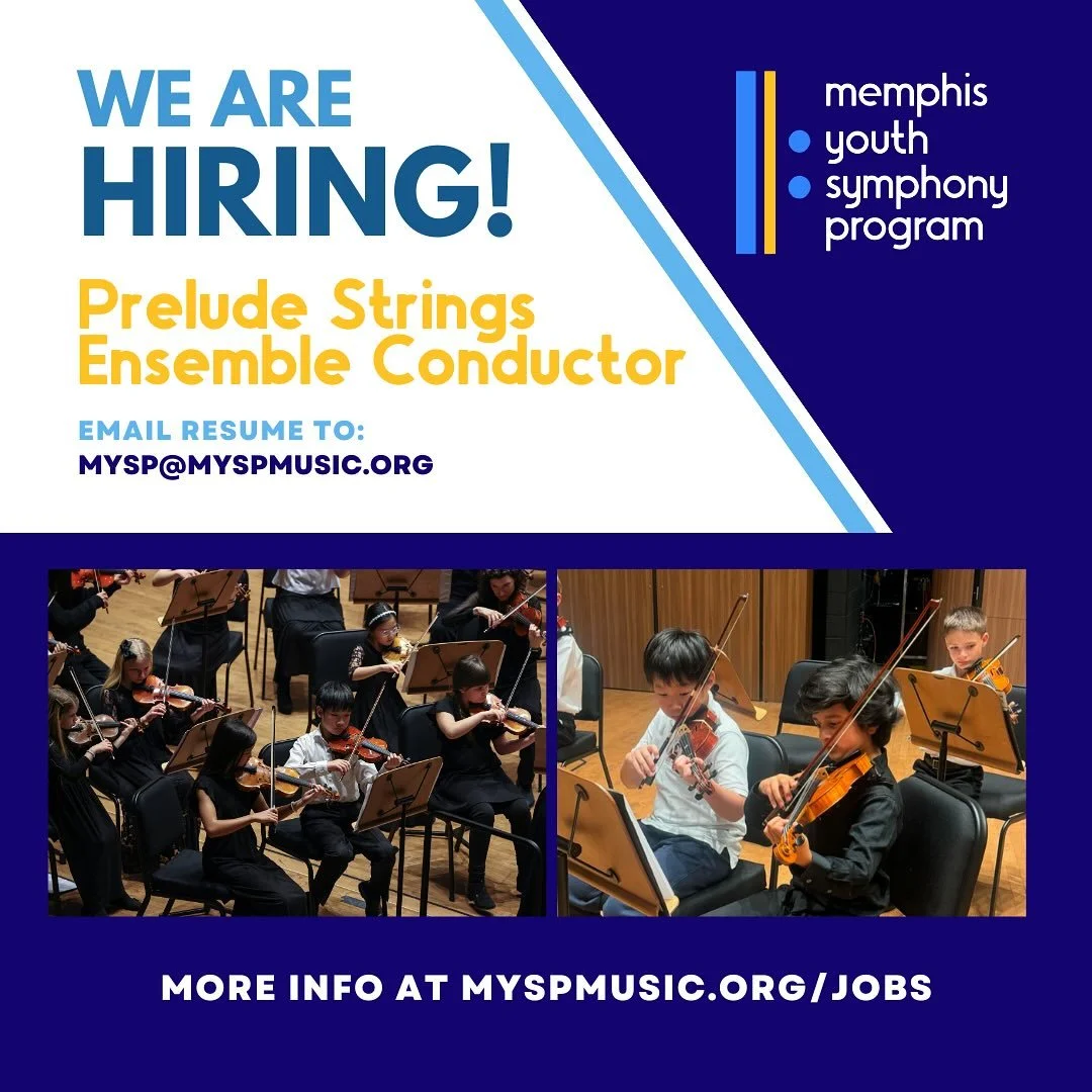 The Memphis Youth Symphony Program is looking for a passionate and inspiring Prelude Strings Conductor to join our team! This role is a wonderful opportunity to guide and nurture our youngest string players as they develop their musical skills and lo