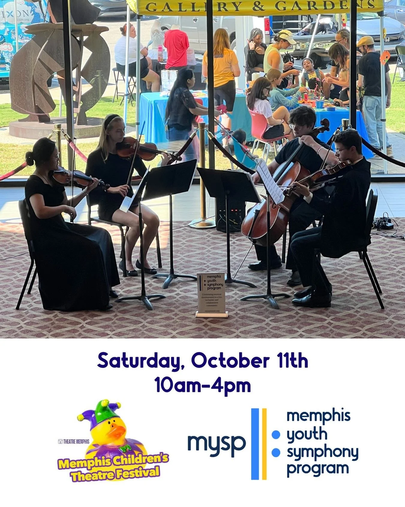 Join us this Saturday, October 11th at the Theatre Memphis Children&rsquo;s Festival! 🎶🎭🍂

Stop by the MYSP booth from 10am-4pm and hear an MYSP string trio perform 10:50-11:30am in the Interactive Atrium! We&rsquo;re excited to be a part of this 