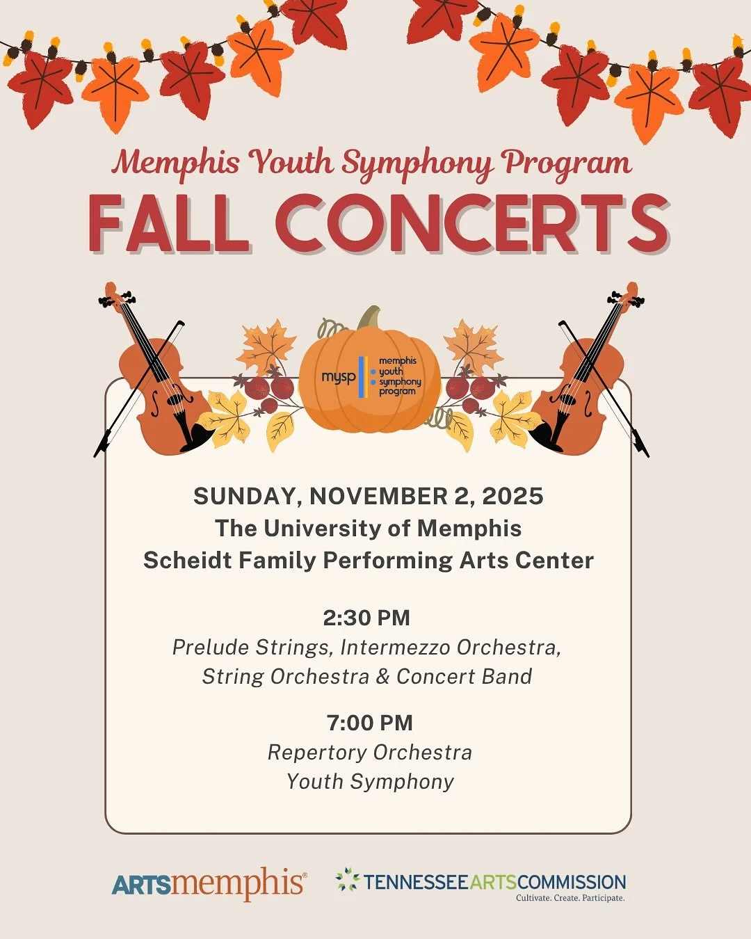 We hope you'll join us for the MYSP Fall Concerts on Sunday, November 2nd! 🎶

MYSP students have been working hard and sound absolutely fantastic! We're incredibly proud of these talented young musicians and can't wait for you to hear their performa