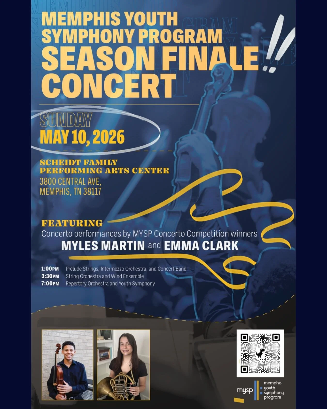 Join us in celebrating an incredible season at the MYSP Season Finale Concerts on Sunday, May 10th! 🎶🎉

It&rsquo;s a full day of music featuring three concerts showcasing all seven MYSP large ensembles. The day culminates with a 7 PM performance fe