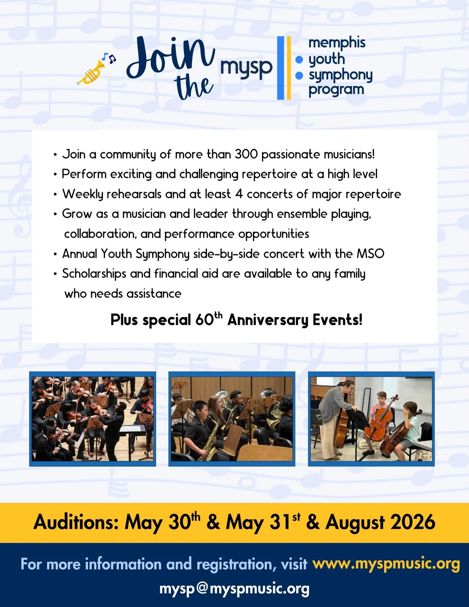 MYSP auditions for the 2026&ndash;2027 60th Anniversary Season are coming up May 30 &amp; May 31 🎻✨

Check out highlights from this year as we celebrate another incredible season of music-making. Can&rsquo;t make May auditions? A second audition dat