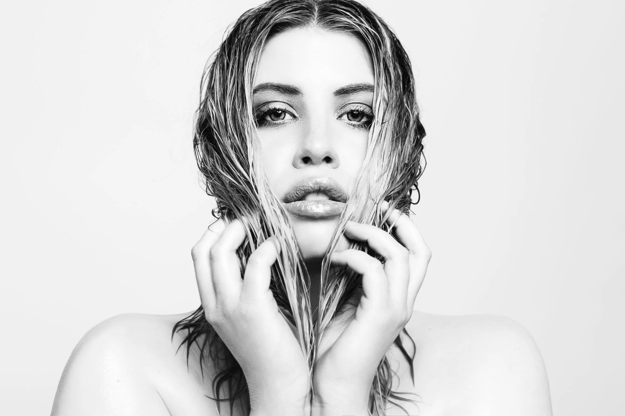 artistic boudoir portrait woman wet hair studio Chicago
