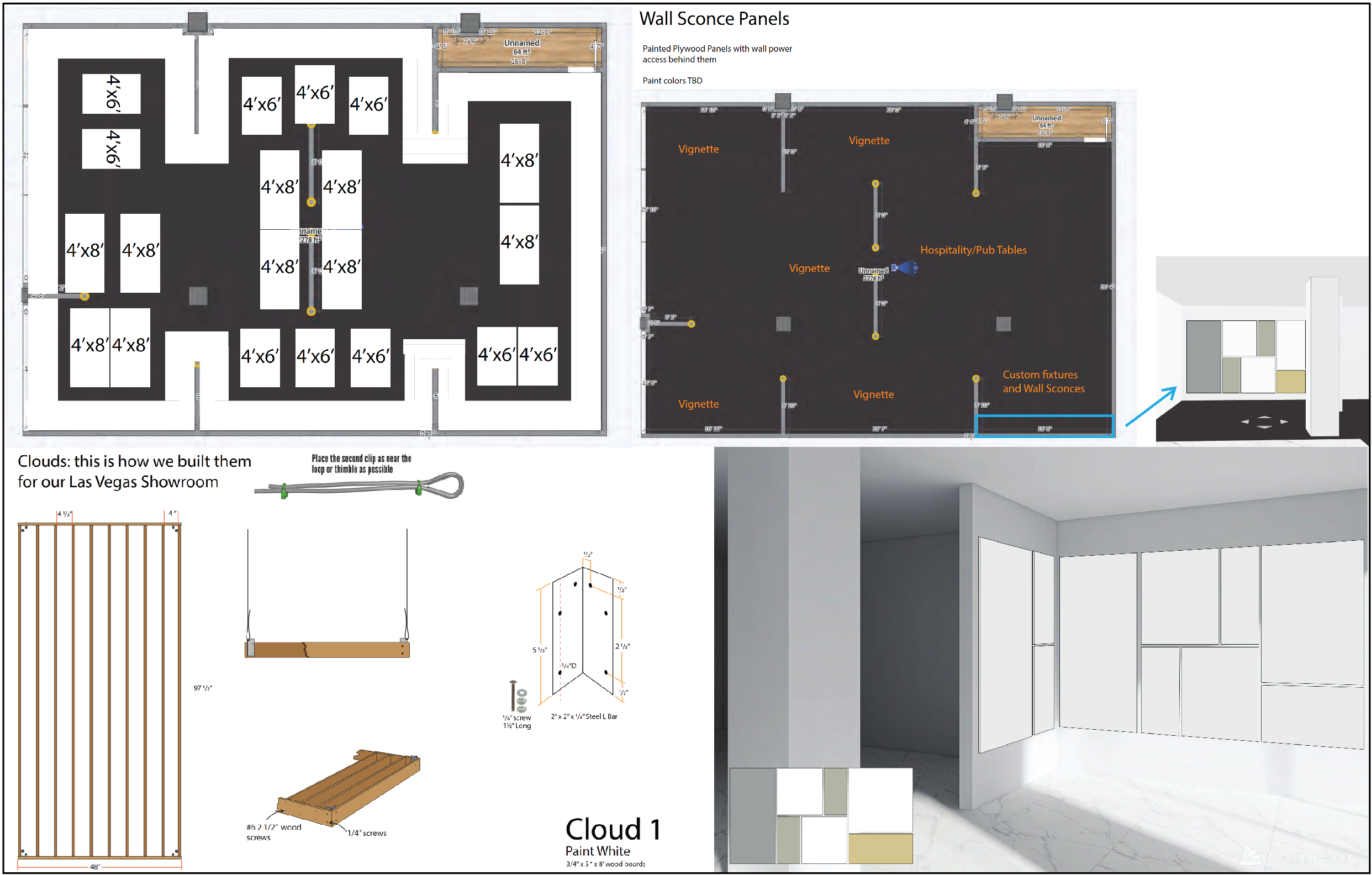 1. Space, ceiling clouds, and wall display planning