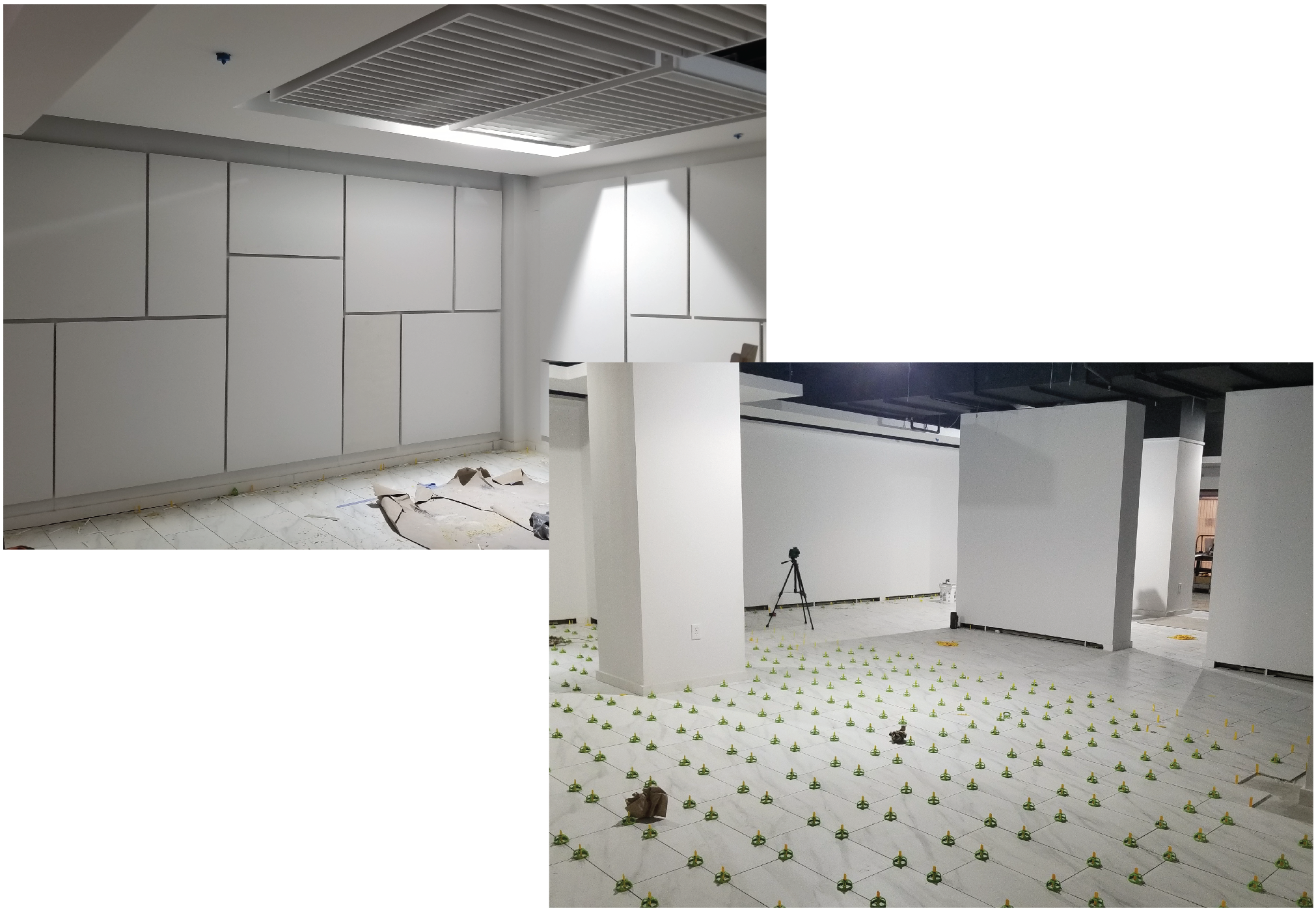 2. Renovation in progress: Clouds, wall panels, and floor installation