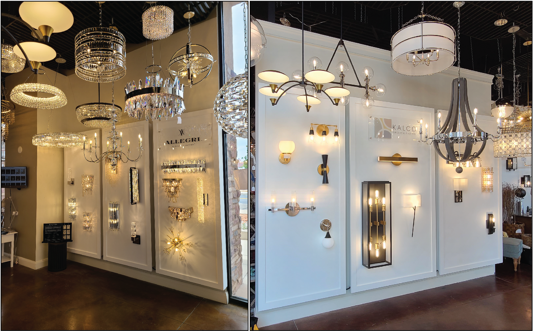 3. Final installation displays Kalco and Allegri Crystal fixtures specified by Wilkinson's showroom.